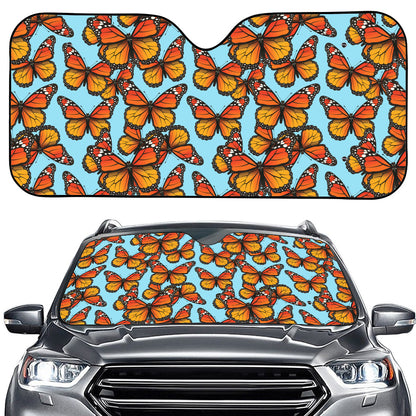 Orange Monarch Butterflies Pattern Print Car Windshield Sun Shade
