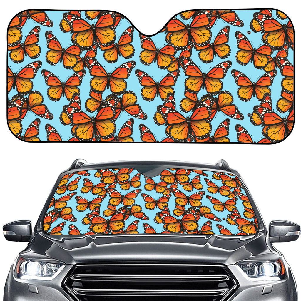 Orange Monarch Butterflies Pattern Print Car Windshield Sun Shade