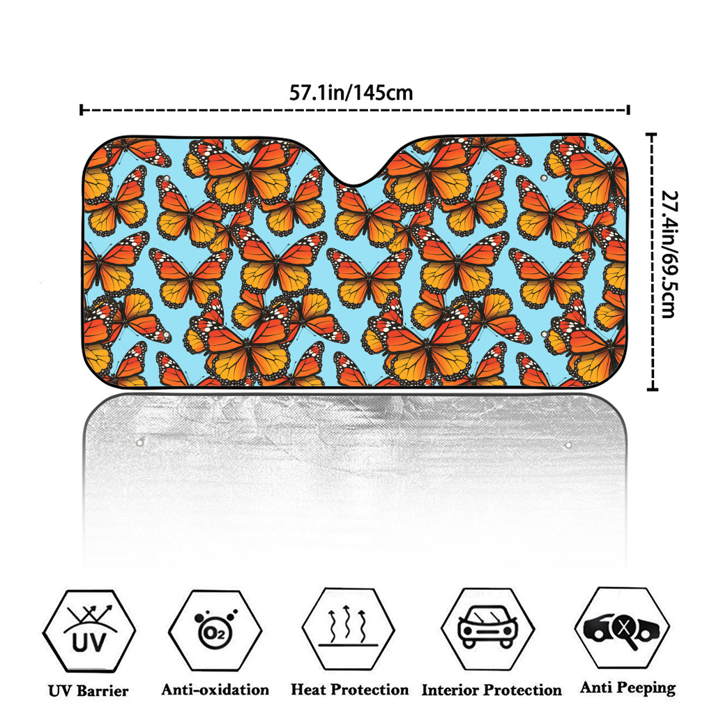 Orange Monarch Butterflies Pattern Print Car Windshield Sun Shade