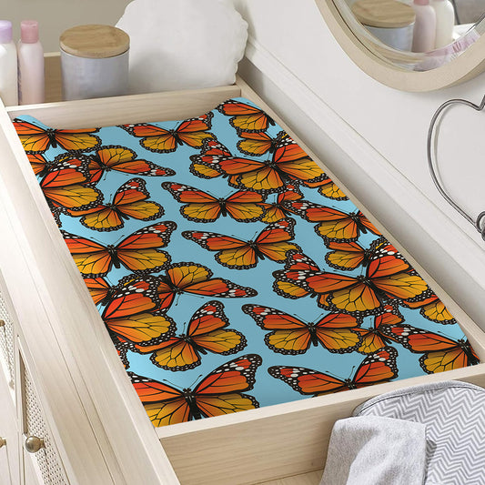 Orange Monarch Butterflies Pattern Print Changing Pad Cover