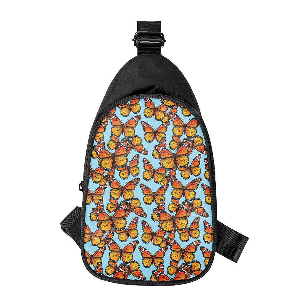 Orange Monarch Butterflies Pattern Print Chest Bag
