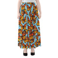 Orange Monarch Butterflies Pattern Print Chiffon Maxi Skirt