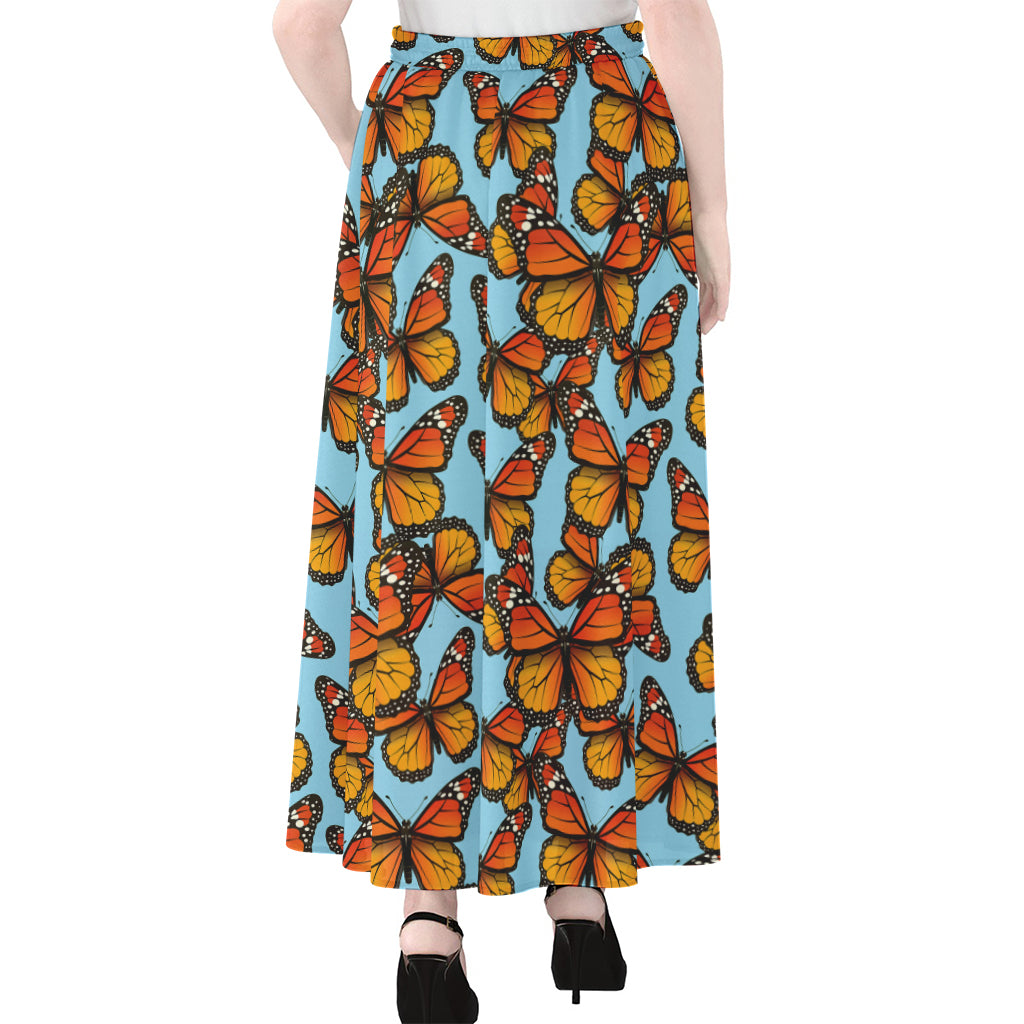Orange Monarch Butterflies Pattern Print Chiffon Maxi Skirt