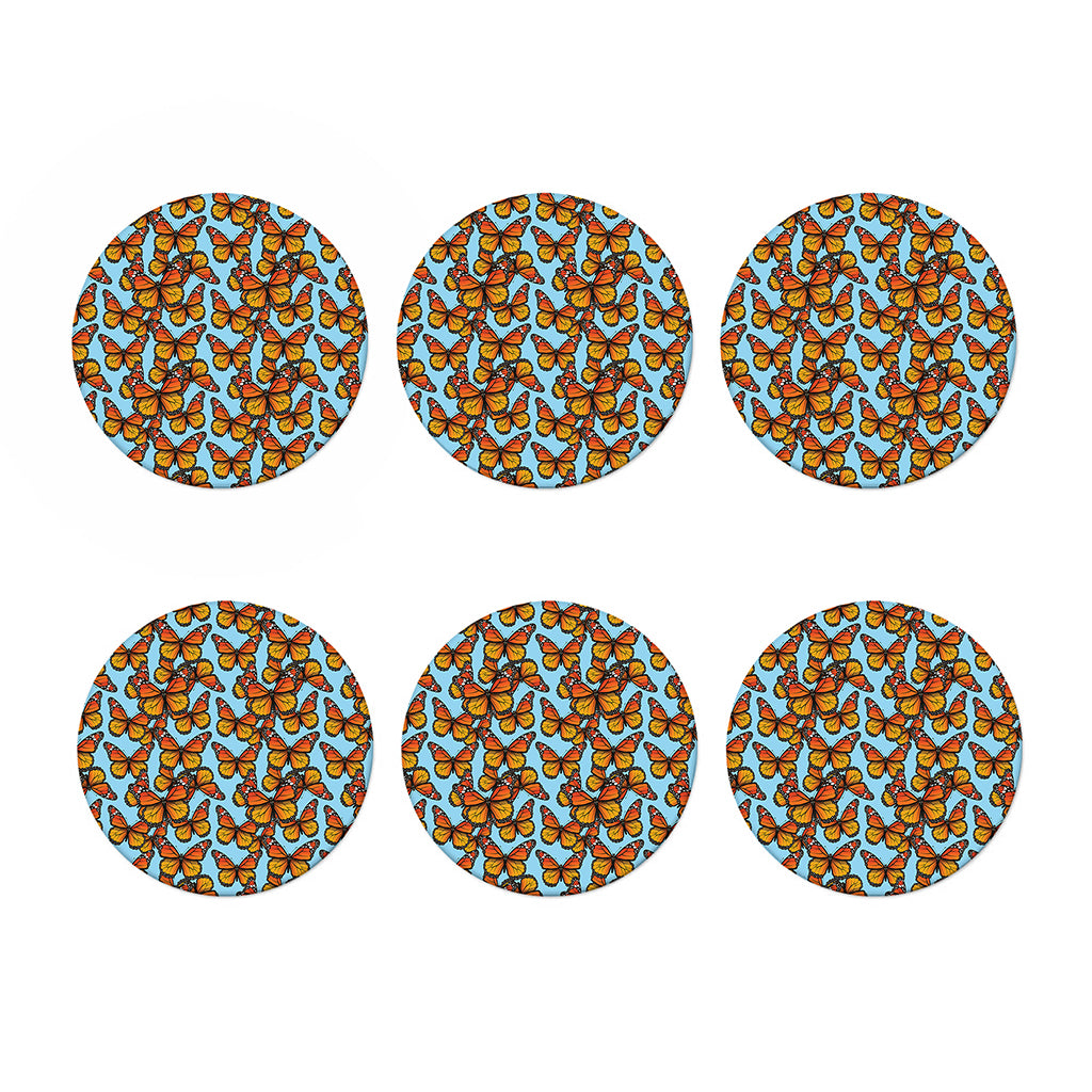 Orange Monarch Butterflies Pattern Print Coaster Set