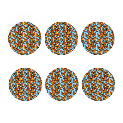 Orange Monarch Butterflies Pattern Print Coaster Set