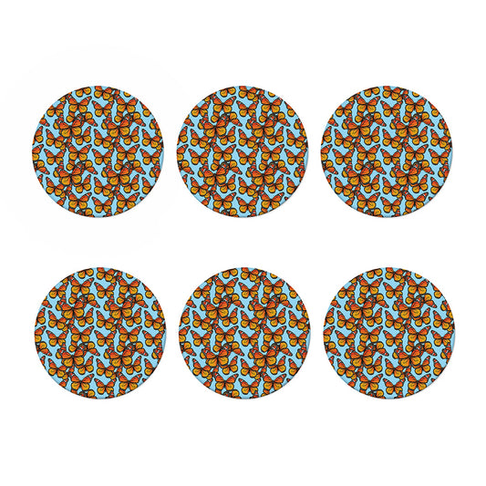 Orange Monarch Butterflies Pattern Print Coaster Set
