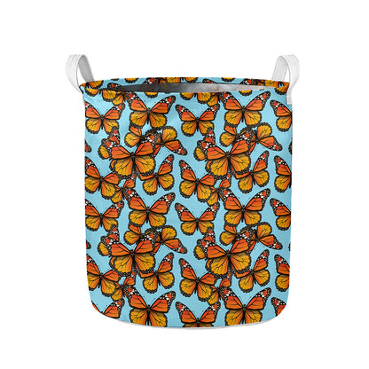 Orange Monarch Butterflies Pattern Print Collapsible Laundry Basket