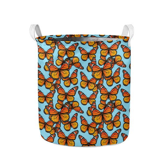 Orange Monarch Butterflies Pattern Print Collapsible Laundry Basket