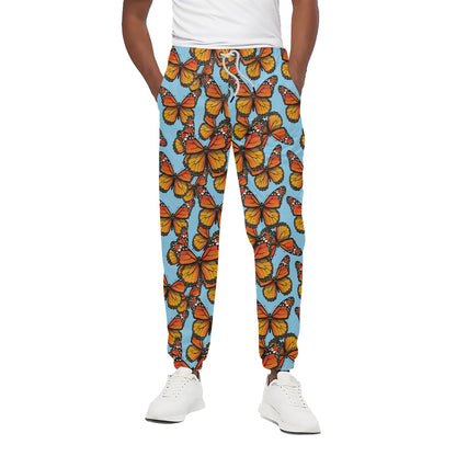 Orange Monarch Butterflies Pattern Print Cotton Pants
