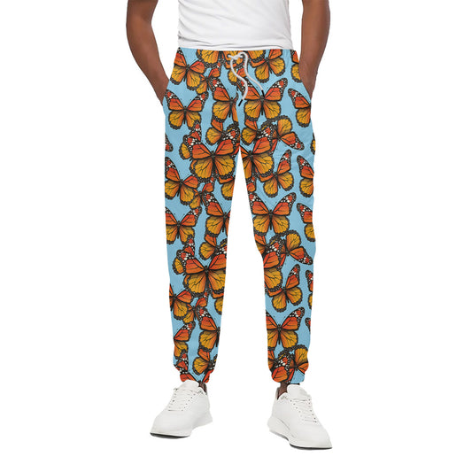 Orange Monarch Butterflies Pattern Print Cotton Pants