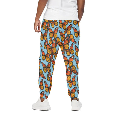 Orange Monarch Butterflies Pattern Print Cotton Pants