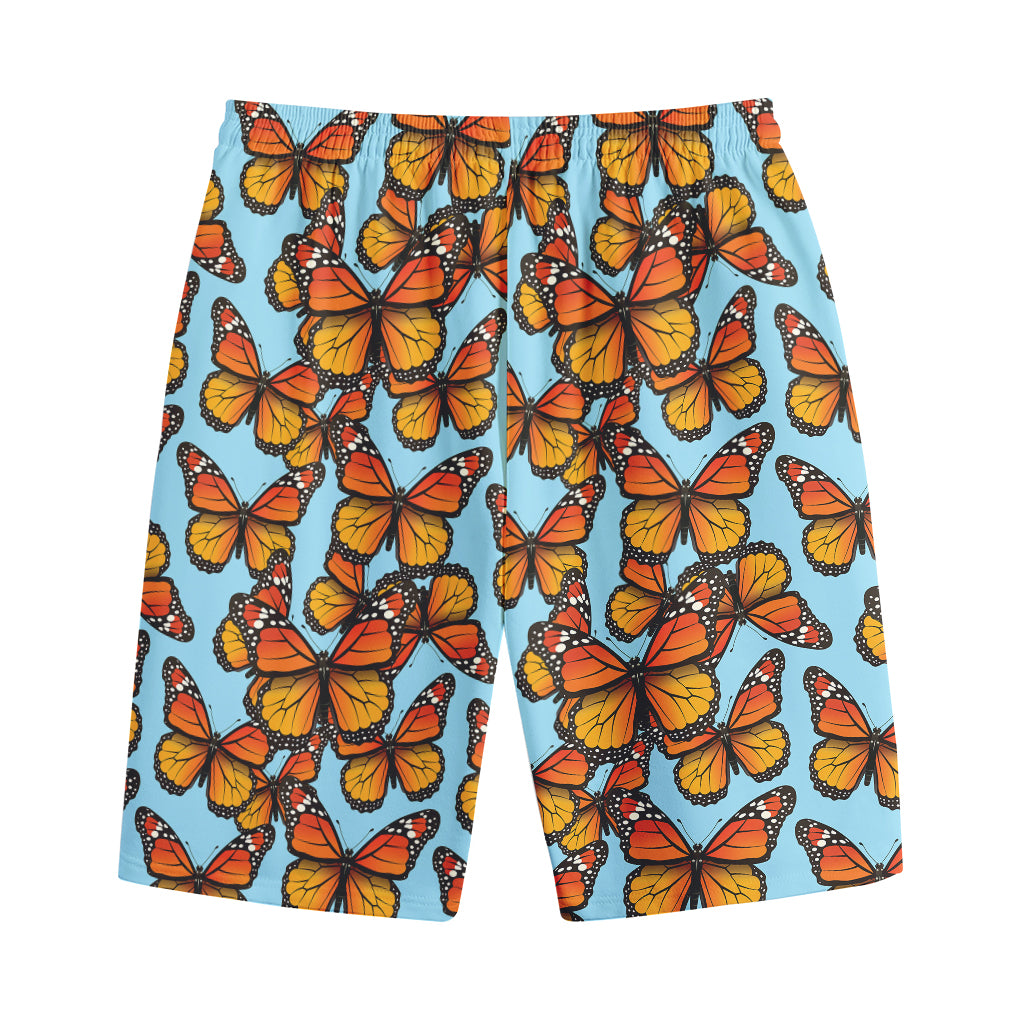 Orange Monarch Butterflies Pattern Print Cotton Shorts