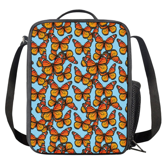 Orange Monarch Butterflies Pattern Print Crossbody Lunch Bag