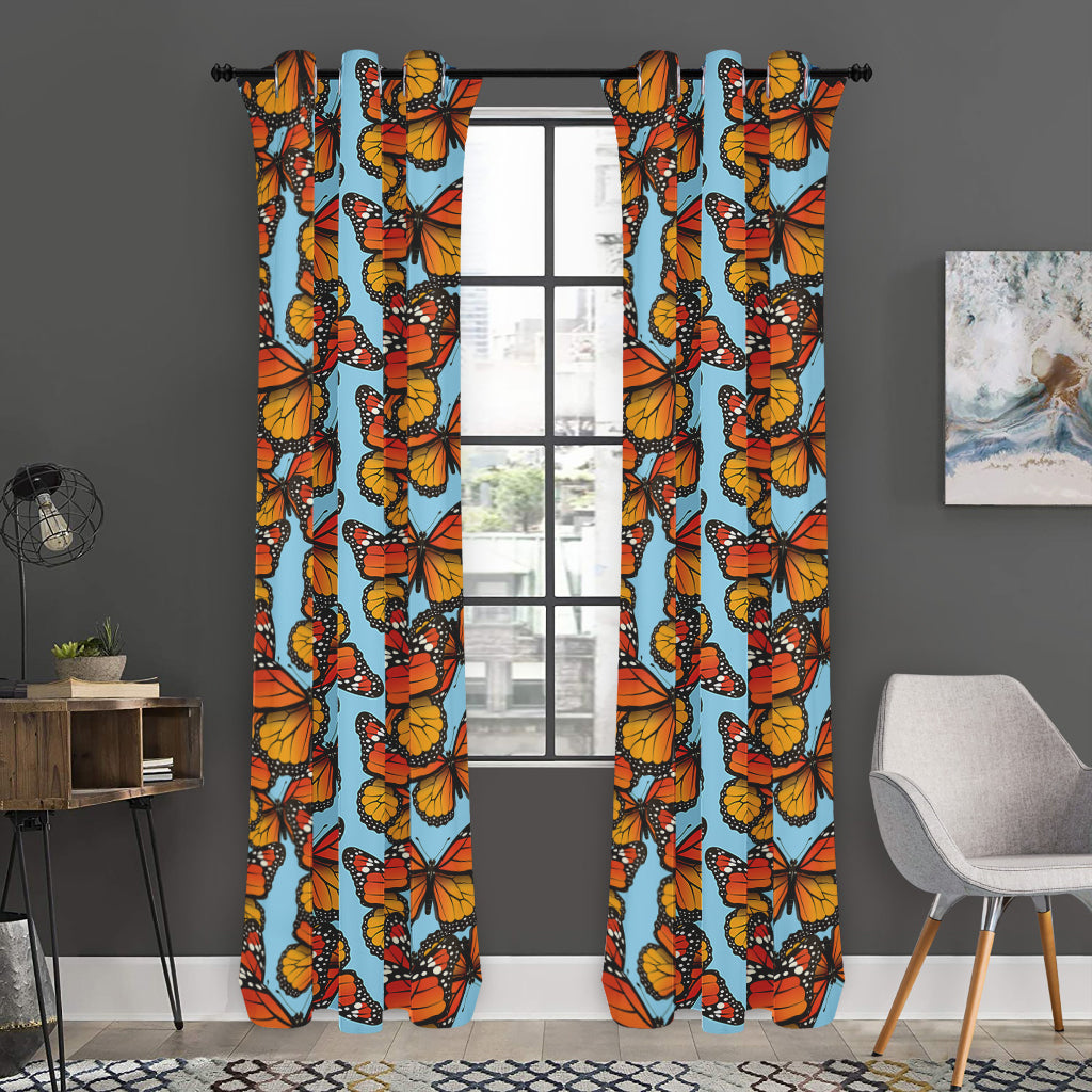 Orange Monarch Butterflies Pattern Print Curtain