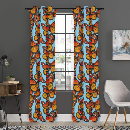 Orange Monarch Butterflies Pattern Print Curtain