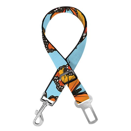Orange Monarch Butterflies Pattern Print Dog Seat Belt