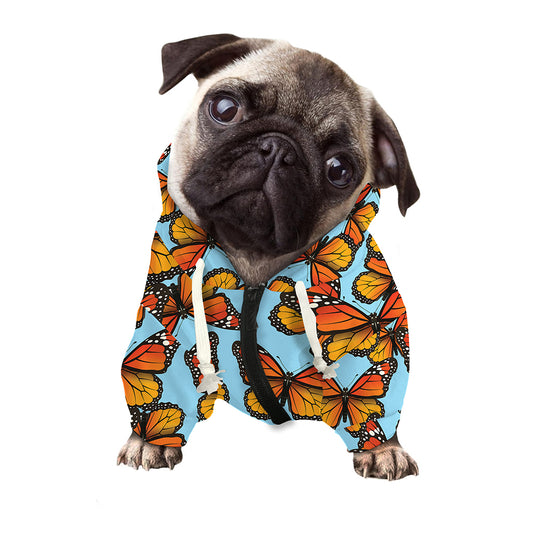 Orange Monarch Butterflies Pattern Print Dog Zip Up Hoodie