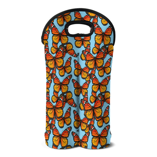 Orange Monarch Butterflies Pattern Print Double Neoprene Wine Tote