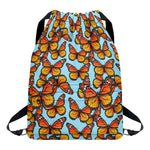 Orange Monarch Butterflies Pattern Print Drawstring Backpack