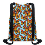 Orange Monarch Butterflies Pattern Print Drawstring Backpack