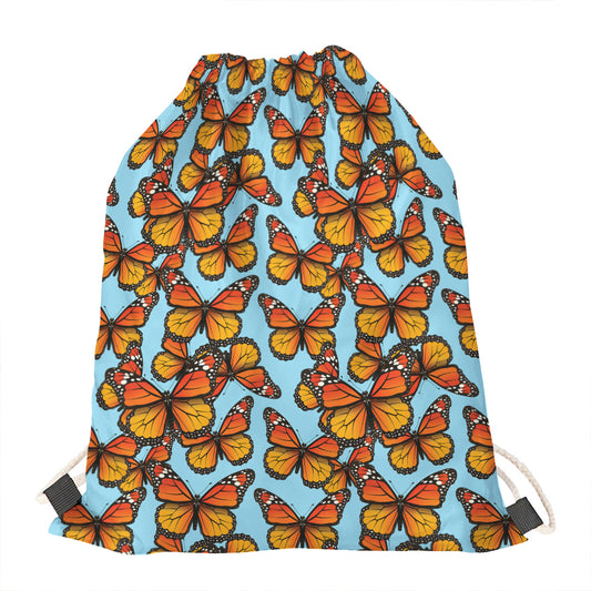 Orange Monarch Butterflies Pattern Print Drawstring Bag