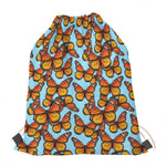 Orange Monarch Butterflies Pattern Print Drawstring Bag