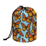 Orange Monarch Butterflies Pattern Print Drawstring Makeup Bag