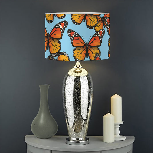 Orange Monarch Butterflies Pattern Print Drum Lamp Shade