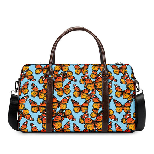 Orange Monarch Butterflies Pattern Print Duffle Bag