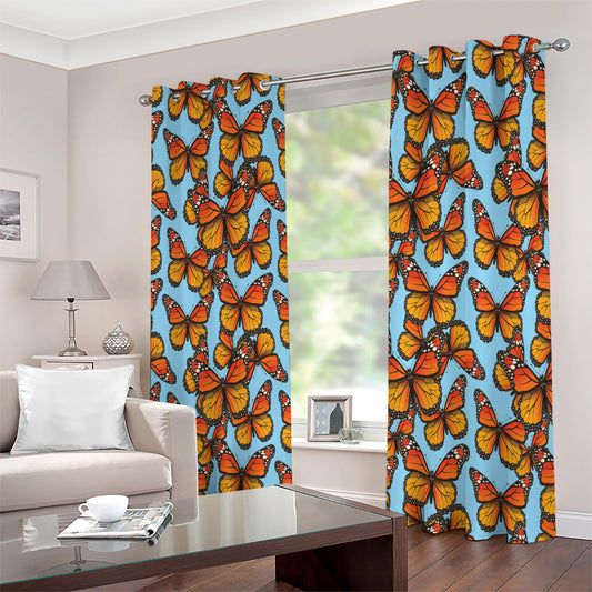 Orange Monarch Butterflies Pattern Print Extra Wide Grommet Curtains