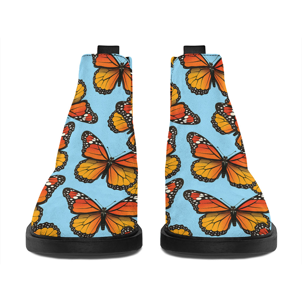 Orange Monarch Butterflies Pattern Print Flat Ankle Boots