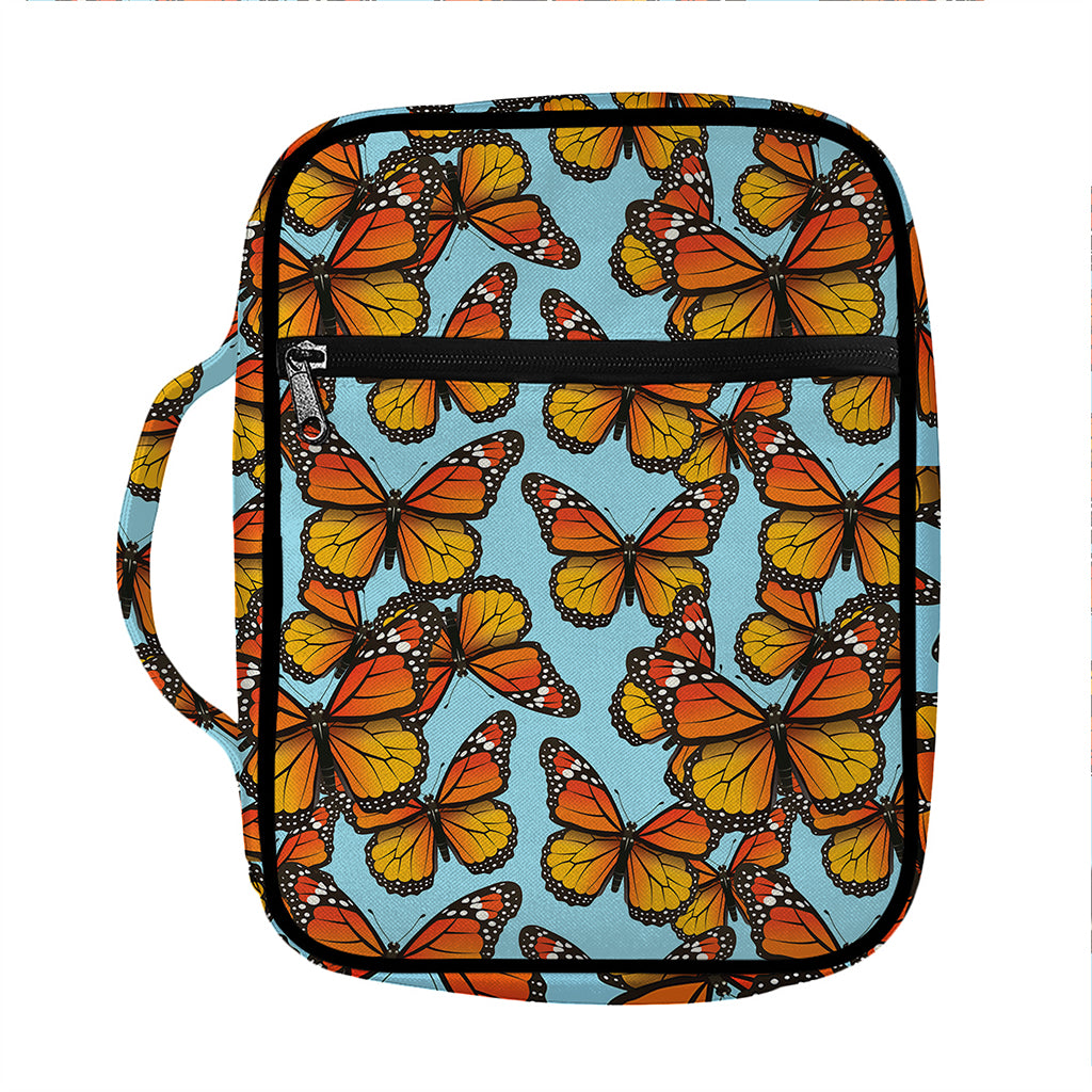 Orange Monarch Butterflies Pattern Print Front Pocket Bible Bag