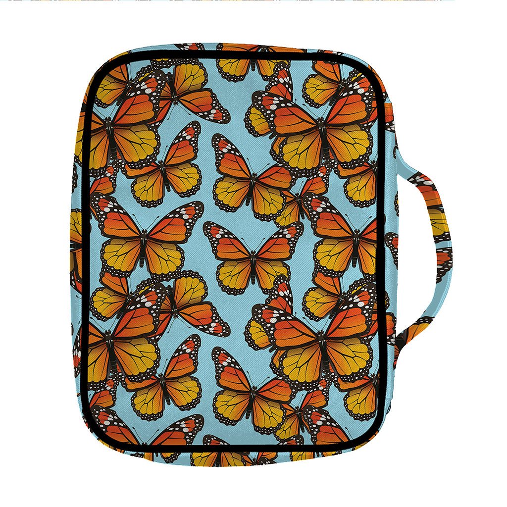 Orange Monarch Butterflies Pattern Print Front Pocket Bible Bag
