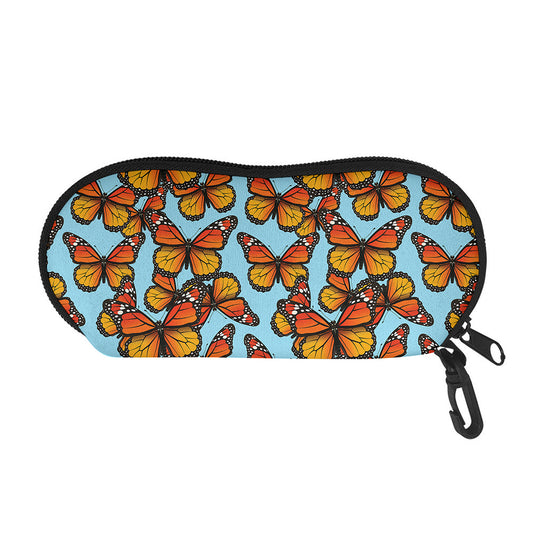Orange Monarch Butterflies Pattern Print Glasses Case