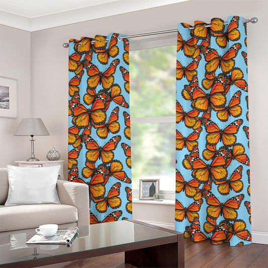 Orange Monarch Butterflies Pattern Print Grommet Curtains