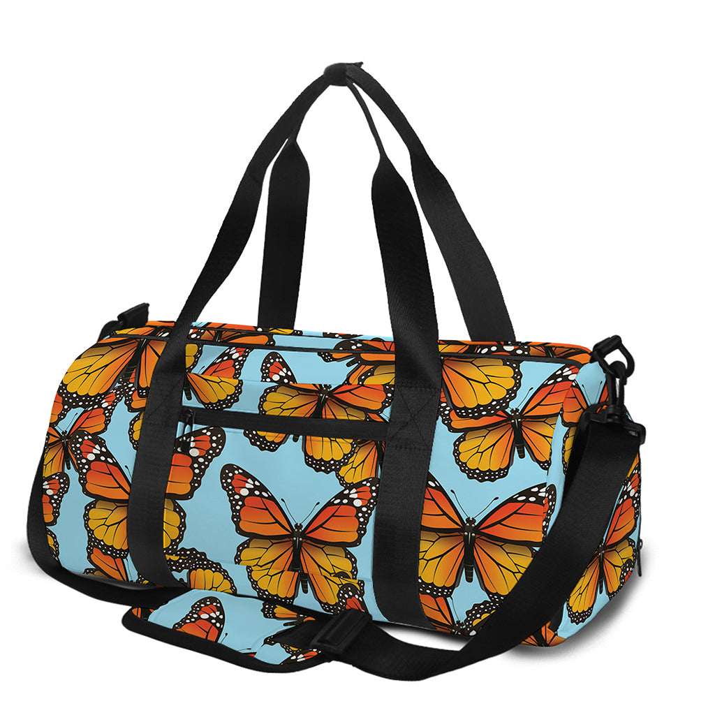 Orange Monarch Butterflies Pattern Print Gym Bag