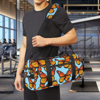 Orange Monarch Butterflies Pattern Print Gym Bag