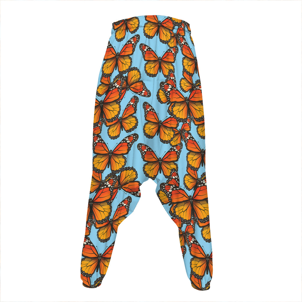 Orange Monarch Butterflies Pattern Print Hammer Pants