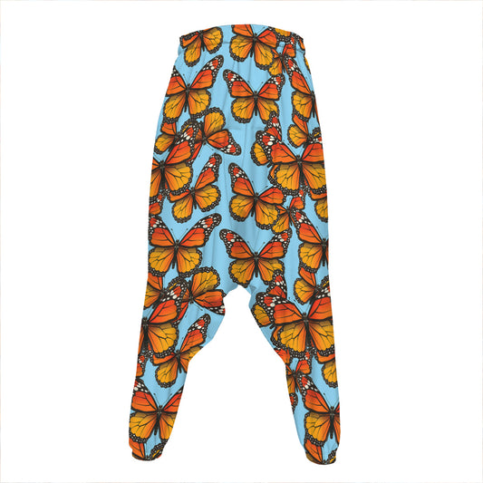Orange Monarch Butterflies Pattern Print Hammer Pants