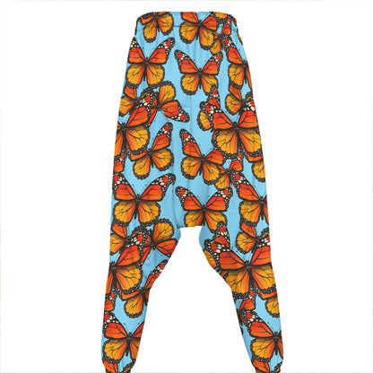 Orange Monarch Butterflies Pattern Print Hammer Pants