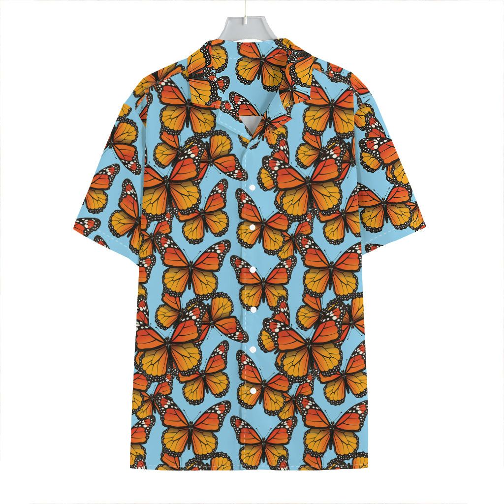 Orange Monarch Butterflies Pattern Print Hawaiian Shirt