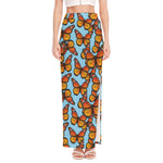 Orange Monarch Butterflies Pattern Print High Slit Maxi Skirt