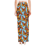 Orange Monarch Butterflies Pattern Print High Slit Maxi Skirt