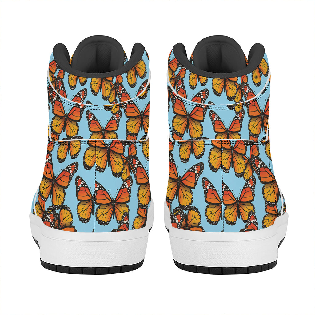 Orange Monarch Butterflies Pattern Print High Top Leather Sneakers