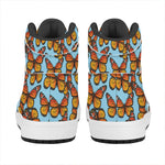 Orange Monarch Butterflies Pattern Print High Top Leather Sneakers