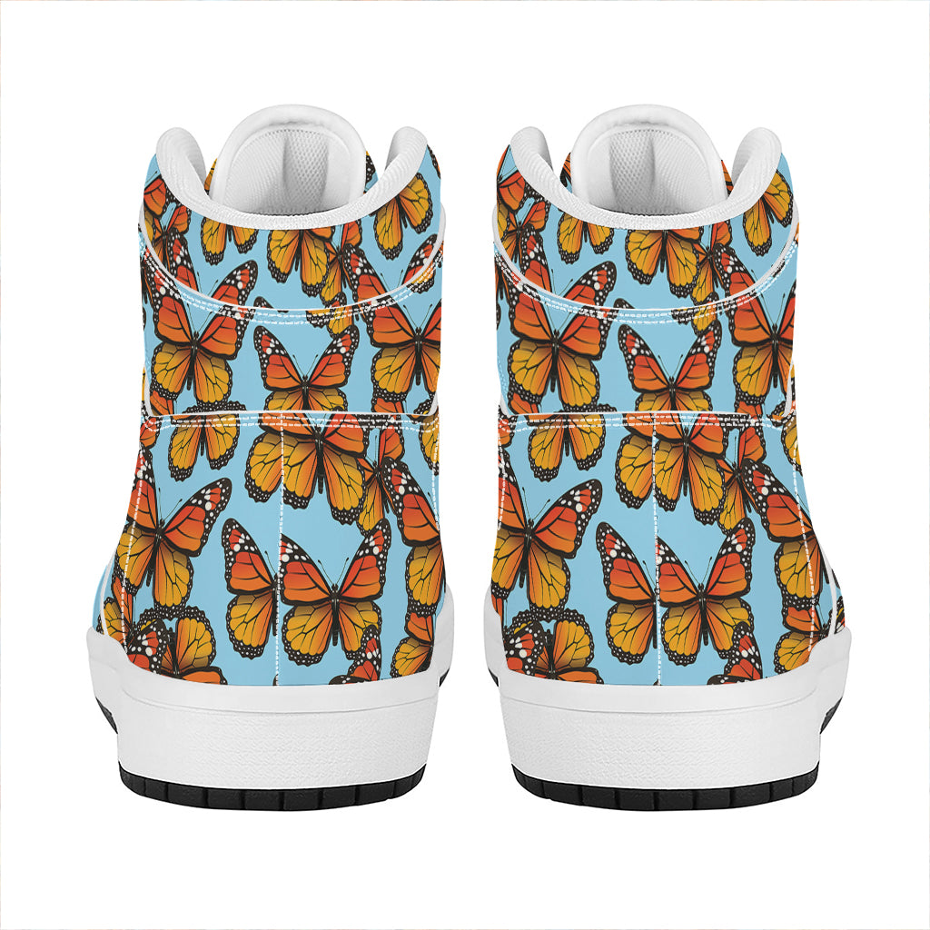 Orange Monarch Butterflies Pattern Print High Top Leather Sneakers
