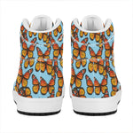 Orange Monarch Butterflies Pattern Print High Top Leather Sneakers