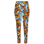 Orange Monarch Butterflies Pattern Print High-Waisted Pocket Leggings