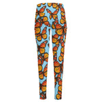 Orange Monarch Butterflies Pattern Print High-Waisted Pocket Leggings