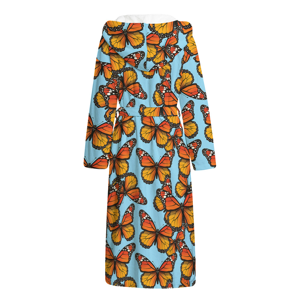 Orange Monarch Butterflies Pattern Print Hooded Bathrobe